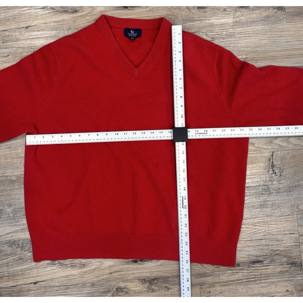 LANDS END 100% Cashmere V Neck Pullover Men's Sweater Red XXL Grandpa Timeless - Picture 11 of 13